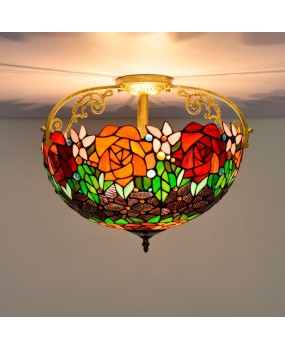 40CM European style Tiffany black background rose colored glass restaurant bedroom hallway glass semi hanging ceiling light