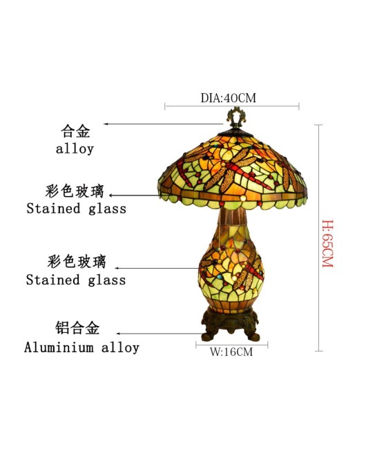 American style countryside, European style, Tiffany colored glass living room, dining room, bedroom decoration, green dragonfly mother and child desk lamp