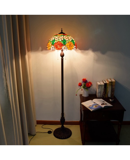 40CM European Tiffany Restaurant Floor Lamp Bar American Countryside Rose Decorative Glass Lamp