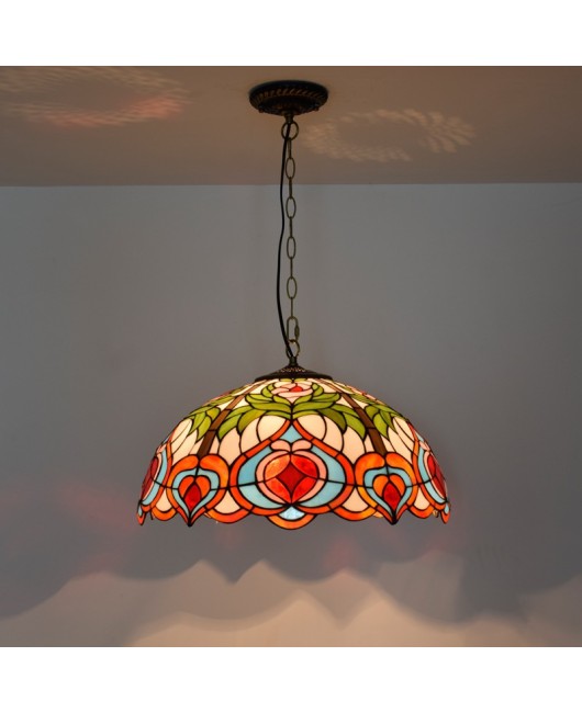 50cm American countryside red festive peach retro European Tiffany colored glass restaurant bedroom pendant light