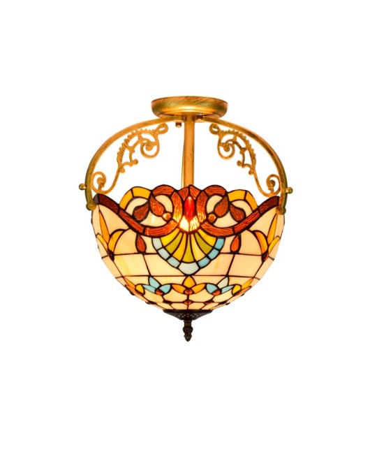 30CM European style Tiffany retro Baroque colored glass restaurant bedroom hallway glass semi ceiling light