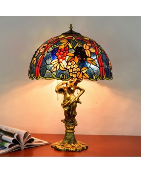 43CM European Tiffany Decorative Colored Glass Living Room Dining Room Bedroom Bedhead Desk Lamp Blue Grape Light Fixture