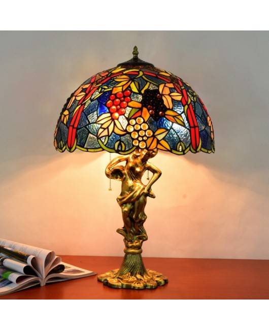 43CM European Tiffany Decorative Colored Glass Living Room Dining Room Bedroom Bedhead Desk Lamp Blue Grape Light Fixture