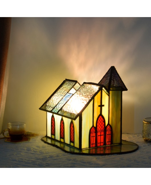Europa Tiffany Vintage Small House Art Bedroom Bedhead Nightlight Feeding Bar Light Church Glass Desk Lamp