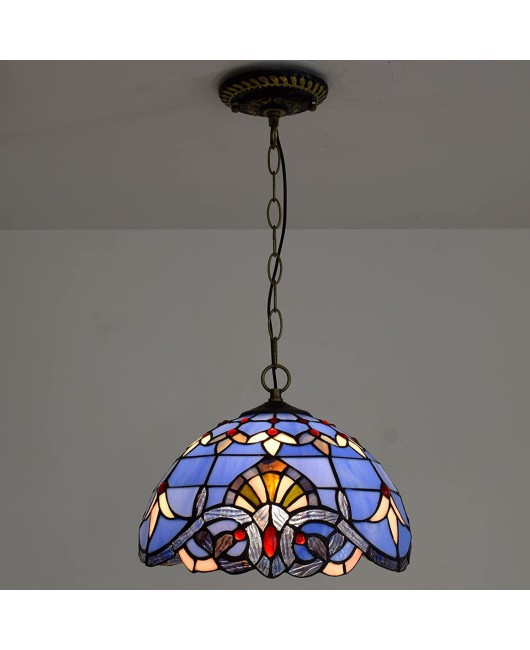 30CM vintage blue Baroque chandelier, Tiffany colored glass, dining room, bedroom foyer