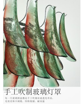 French Murano Restaurant Designer's Mura Restaurant Green Petals Handmade Glass Vintage Villa Pendant Light