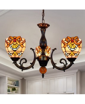 Europa Tiffany Colored Glass Restaurant Bedroom Bar Clubhouse Lobby Balcony Baroque Three Head Pendant Light