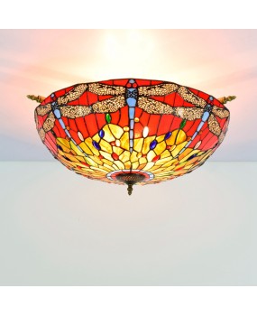 65CM Europa Tiffany Art Celebration Colorful Glass Small Living Room Restaurant Bar Bedroom Dragonfly Semi Ceiling Light