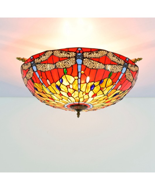 65CM Europa Tiffany Art Celebration Colorful Glass Small Living Room Restaurant Bar Bedroom Dragonfly Semi Ceiling Light