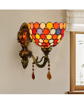 Bohemian colored glass mirror headlights, European Tiffany countryside crystal bedside wall lights, corridor balcony wall lights