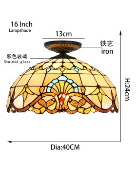 40CM Baroque Euro Tiffany Colored Glass Restaurant Bedroom Corridor Bathroom Glass Ceiling Light
