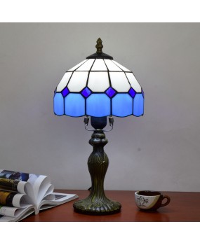 Europa Tiffany Creative Mediterranean Blue Grid Guest Restaurant Book Children's Room Small Desk Lamp Diameter 20CM