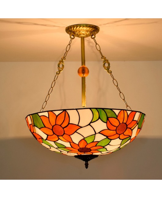 50cm American countryside sunflower bar light, Tiffany colored glass living room, dining room, bedroom pendant light