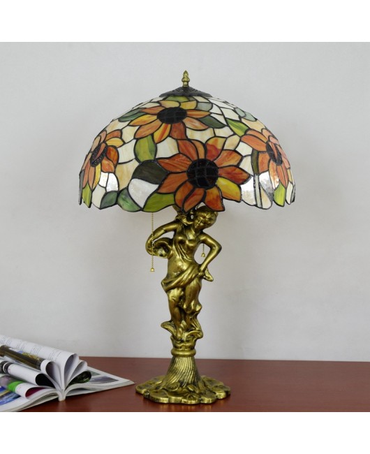 40CM Euro Tiffany Garden Sunflower Art Colored Glass Hotel Living Room Dining Room Bedroom Beauty Desk Lamp