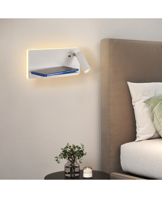 Cross border exclusive LED bedside reading light with switch and USB mobile charging port, creative Nordic shelf wall light