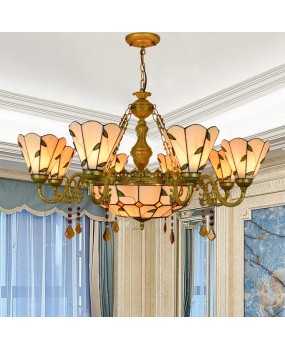 American style minimalist Mediterranean creativity, Tiffany colored glass living room, restaurant, bar, shop, multi head chandelier