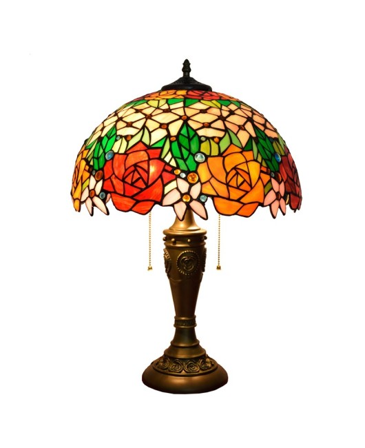 40CM Euro Tiffany Vintage American Countryside Rose Art Glass Living Room Desk Lamp Zipper Light
