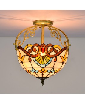 30CM European style Tiffany retro Baroque colored glass restaurant bedroom hallway glass semi ceiling light