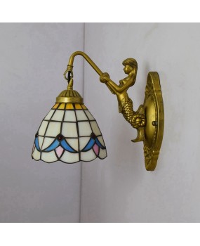 Oucongdi Fan Lamp Retro Colored Glass Living Room Dining Room Bedroom Bar Clubhouse Corridor Balcony Magnolia Wall Lamp