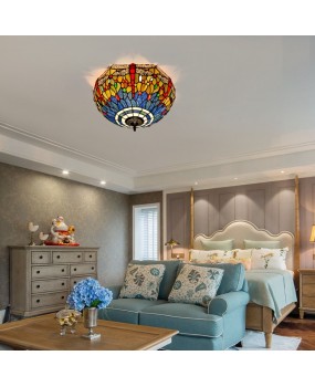 40CM Euro Tiffany Vintage Mediterranean Dragonfly Restaurant Bedroom Corridor Bathroom Glass Ceiling Light