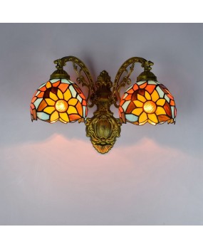 Europa Tiffany Corridor Double Headed Wall Lamp American Creative Colored Glass Living Room Dining Room Sunflower Glass Lamp