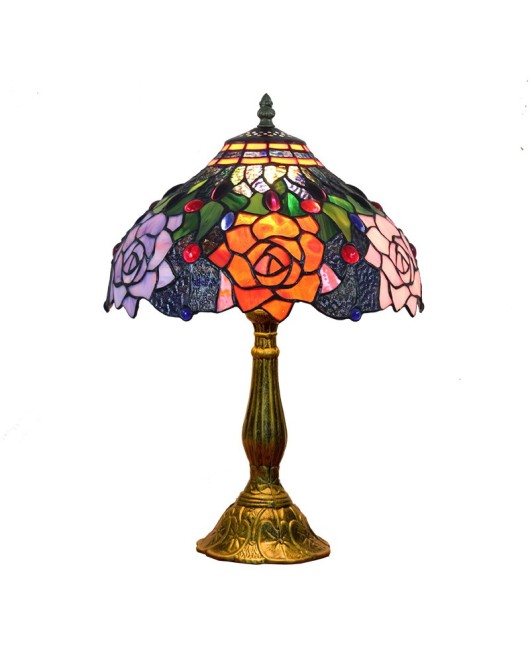 American countryside, European style, Tiffany colored glass, rose garden, creative bar, bedroom, bedside glass, desk lamp