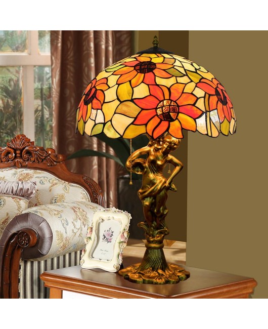40CM Euro Tiffany Garden Sunflower Art Colored Glass Hotel Living Room Dining Room Bedroom Beauty Desk Lamp