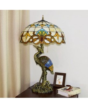 Europa Tiffany Male Crane Desk Lamp Colored Glass Living Room Restaurant Hotel Bar Baroque Large Lamp