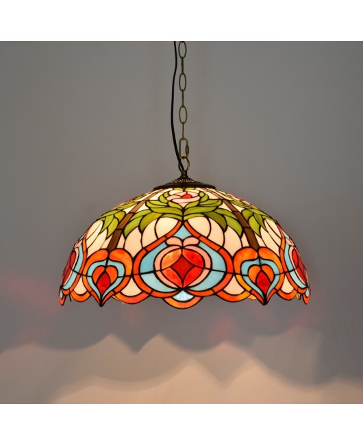 50cm American countryside red festive peach retro European Tiffany colored glass restaurant bedroom pendant light