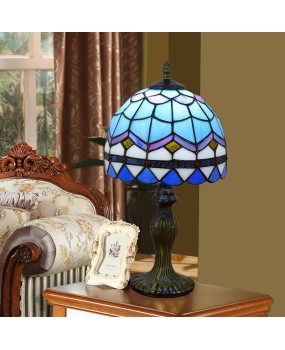 Minimalist European Blue Mediterranean Tiffany Colored Glass Bedhead Desk Lamp 20CM Small Light Fixture