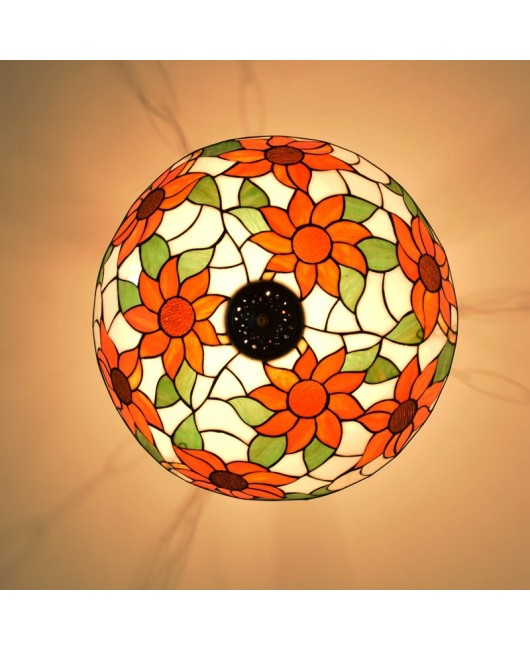 50cm American countryside sunflower bar light, Tiffany colored glass living room, dining room, bedroom pendant light