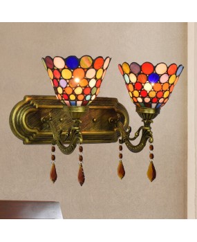 Bohemian Europa Tiffany Bedroom Bedhead Wall Light Colored Glass Restoration Hotel Bar Double Headed Crystal Wall Light