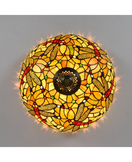40CM Euro Tiffany Dragonfly Colored Glass Restaurant Bedroom Corridor Bathroom Green Glass Ceiling Light