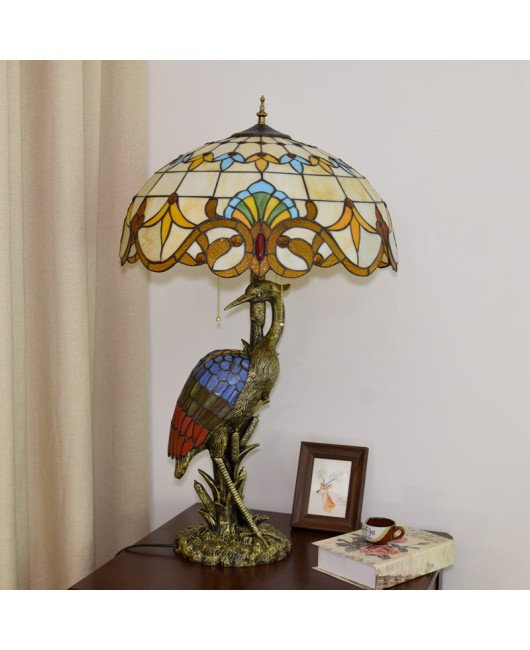 Europa Tiffany Vintage Baroque Colored Glass Living Room Dining Room Hotel Decoration Large Desk Lamp Crane Art
