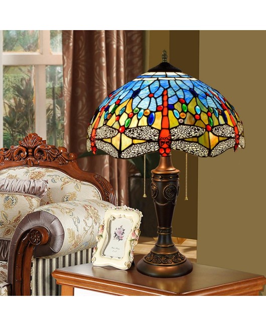 40CM European Tiffany Decorative Colored Glass Blue Dragonfly Retro Living Room Dining Room Bedroom Bedhead Lighting