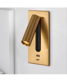 High end chain hotel room bedside reading wall lamp, light luxury minimalist embedded USB rotatable eye protection spotlight