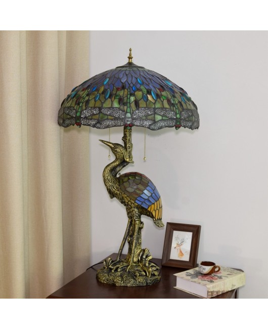 Europa Tiffany Male Crane Vintage Bar Desk Lamp Colored Glass Living Room Restaurant Hotel Art Dragonfly Lamp