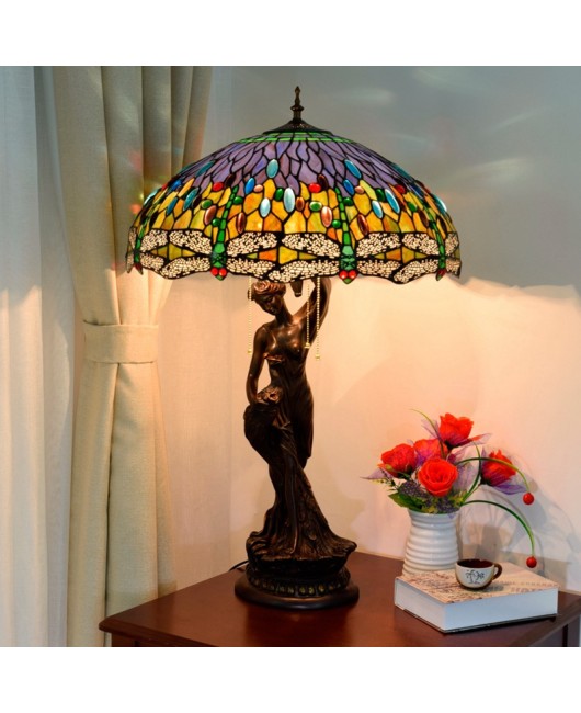 Europa Tiffany Countryside Decoration Colored Glass Living Room Dining Room Bedroom Large Decoration Dragonfly Beauty Desk Lamp