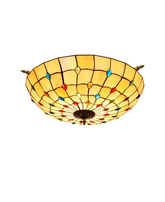 65CM European Tiffany Art Warm Color Colored Glass Guest Restaurant Bar Bedroom Colored Bead Semi Ceiling Light