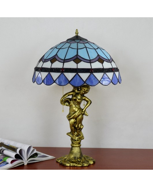40CM Euro Tiffany Blue Mediterranean Colored Glass Living Room Dining Room Bedroom Bedhead Beauty Alloy Desk Lamp