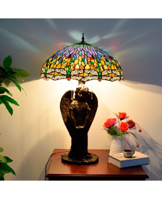 Europa Tiffany Vintage Luxury Decoration Colored Glass Mediterranean Blue Dragonfly Art Large Living Room Desk Lamp