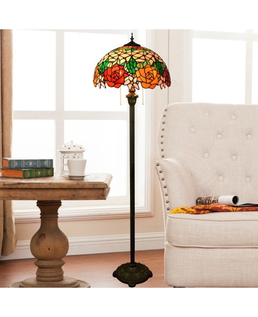 European Tiffany Glass Lamp American Colored Glass Handmade Welding Lamp Rural Style Rose Floor Light