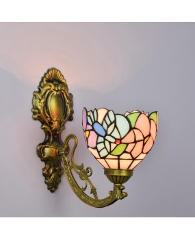 Europa Tiffany Colored Glass Retro Mirror Front Light Rural Bedhead Wall Light Corridor Bird Single Head Glass Wall Light