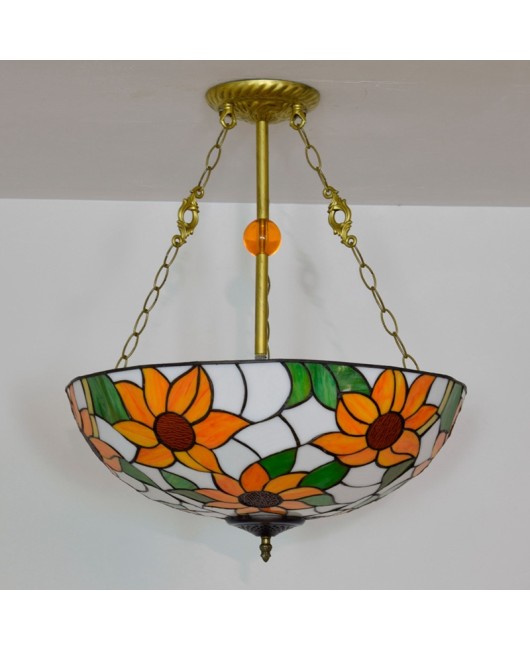 50cm American countryside sunflower bar light, Tiffany colored glass living room, dining room, bedroom pendant light