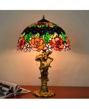 40CM Europa Tiffany Black Rose Art Colored Glass Hotel Bar Living Room Dining Room Bedroom Desk Lamp