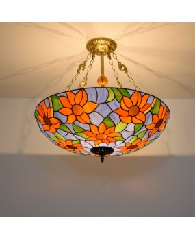 60CM American style minimalist retro creative European Tiffany colored glass living room dining room bedroom pendant light
