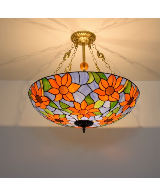 60CM American style minimalist retro creative European Tiffany colored glass living room dining room bedroom pendant light