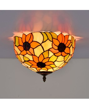 30CM UEFA Tiffany Sunflower Vintage Colored Glass Restaurant Bedroom Corridor Glass Ceiling Light