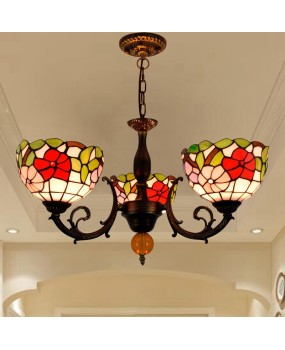 Europa Tiffany Countryside Creative Colored Glass Living Room Dining Room Bedroom Bar Red Joyful 3-Head Pendant Lamp