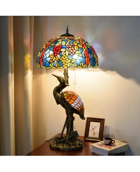 American style countryside grape decorated glass table lamp, European style Tiffany colored glass guest restaurant bar crane table lamp